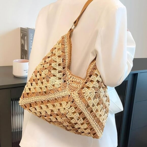 Straw Woven Hobo Bag Women Beach Travel Shoulder Purse Handmade Tote - Picture 8 of 8